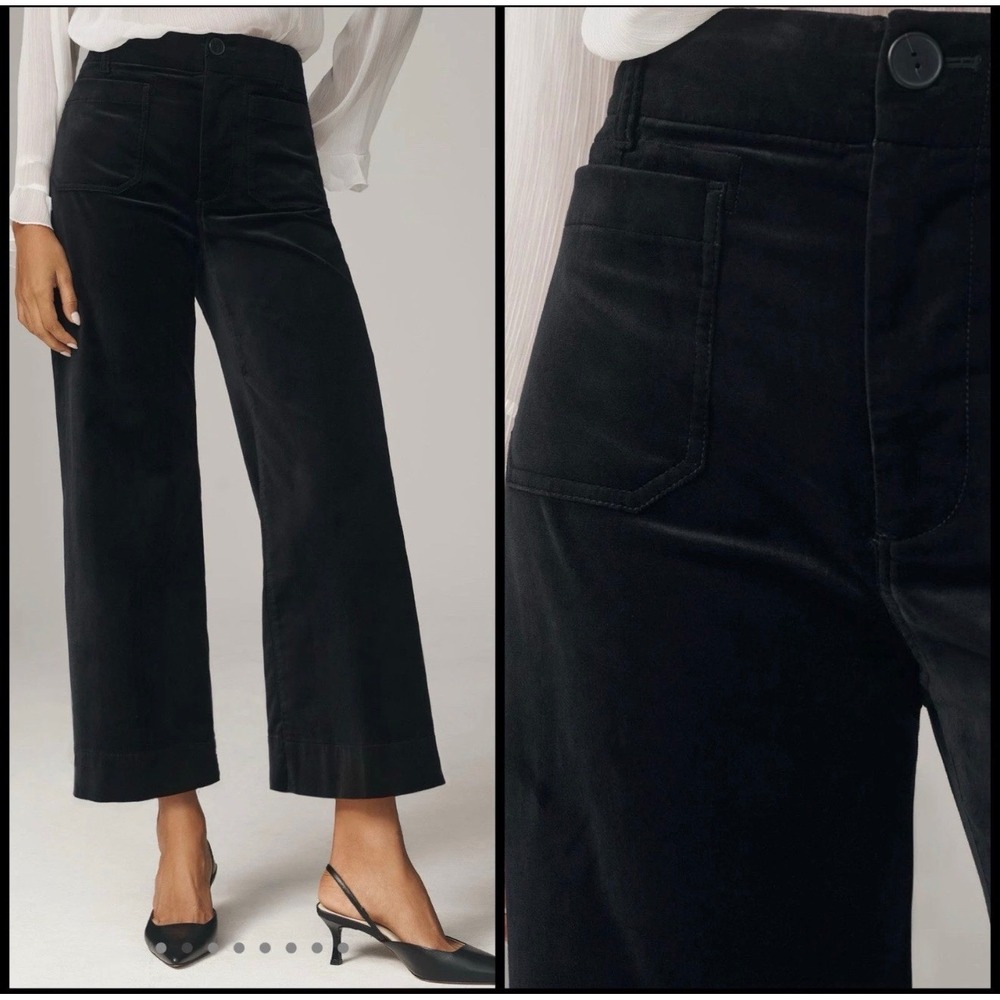 Maeve Anthropologie The Colette Black Corduroy Wide Leg Pants Size 33 NWT